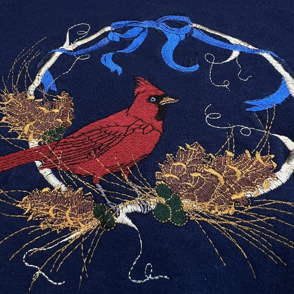 VTG Red Cardinal Bird Lovers Birdwatching Birding Sweatshirt Size Large USA Made - Picture 2 of 8